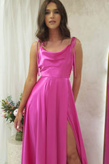 Anna Cowl Neckline Gown | Hot Pink