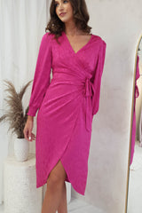 Louise Wrap Satin Midi Dress | Hot Pink