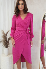 Louise Wrap Satin Midi Dress | Hot Pink