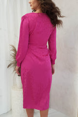 Louise Wrap Satin Midi Dress | Hot Pink