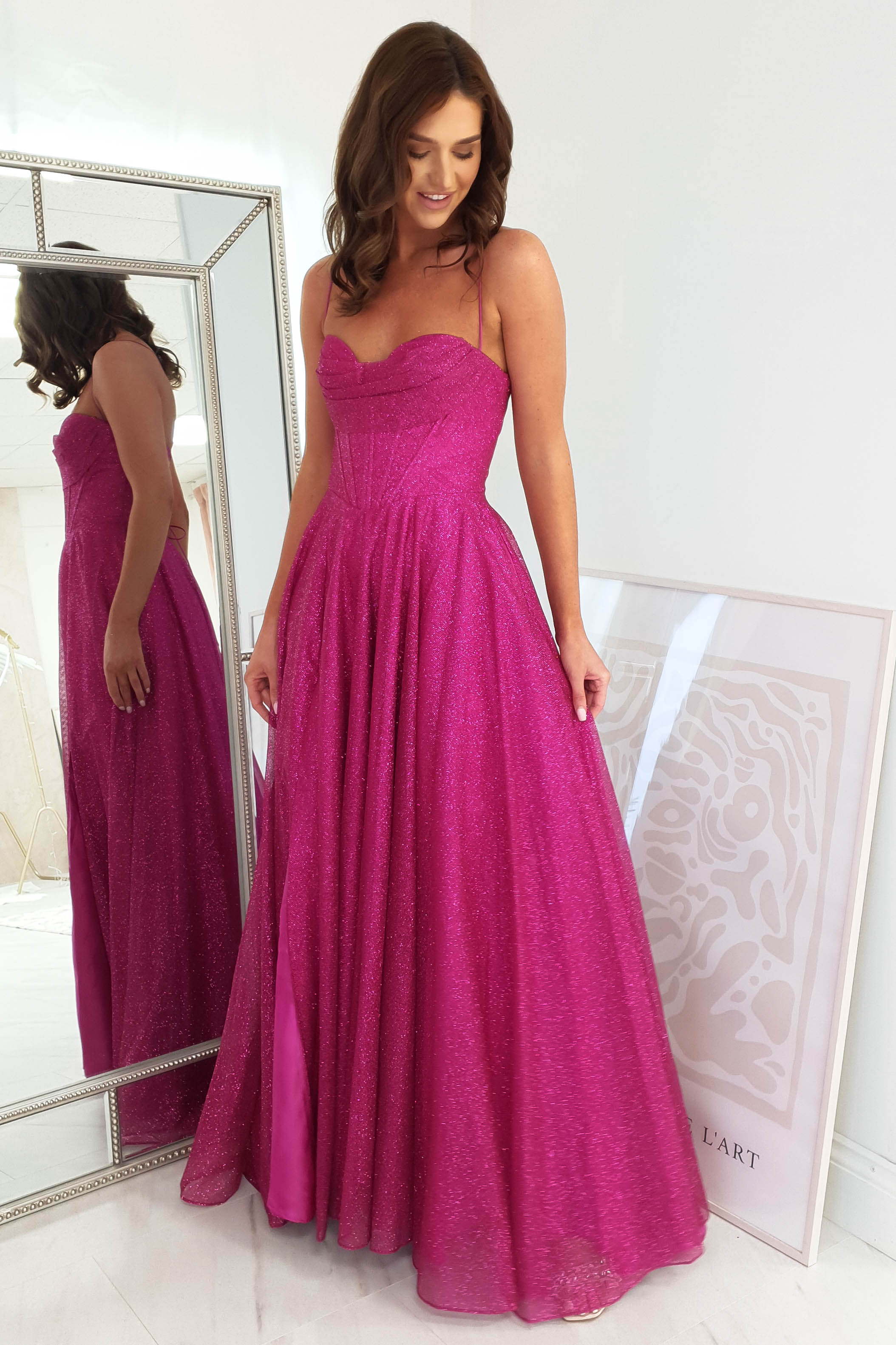 Aurora Corset Glitter Gown | Fuchsia