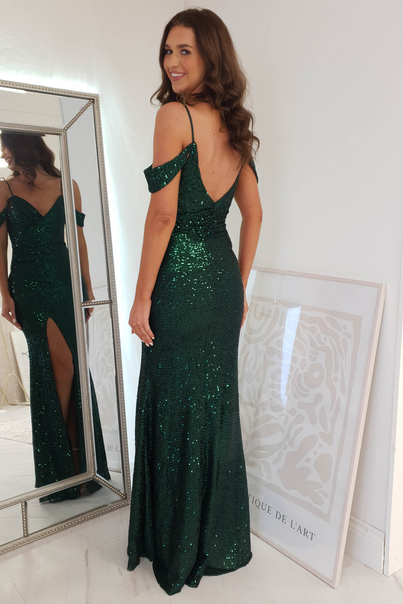 Rachana Sequin Gown | Dark Green