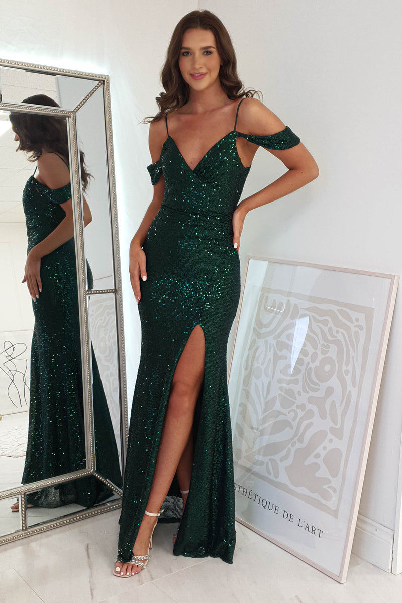Rachana Sequin Gown | Dark Green