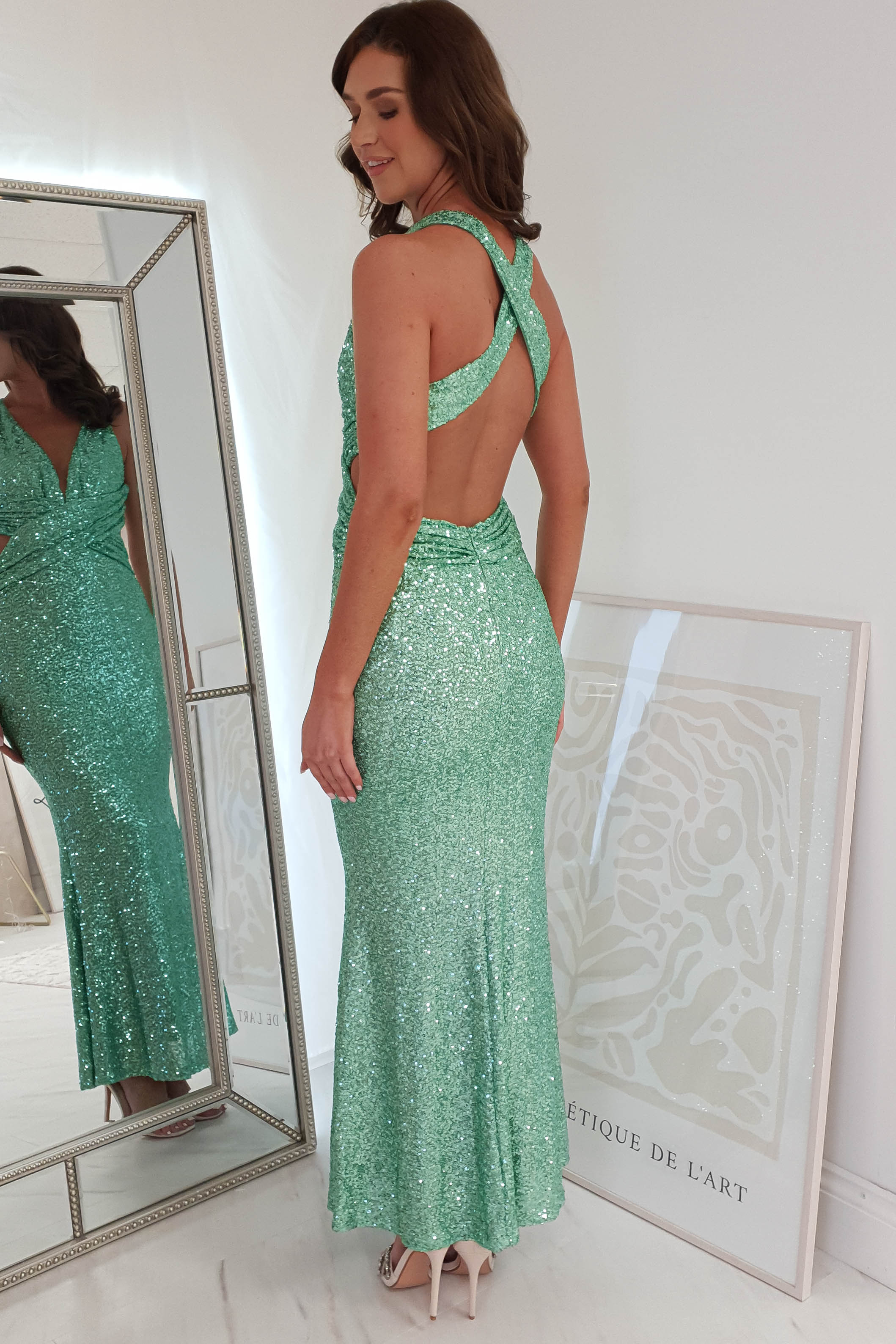 Caprice Sequin Maxi Gown | Mint Green