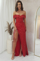 Charlee Off The Shoulder Beaded Gown | Red