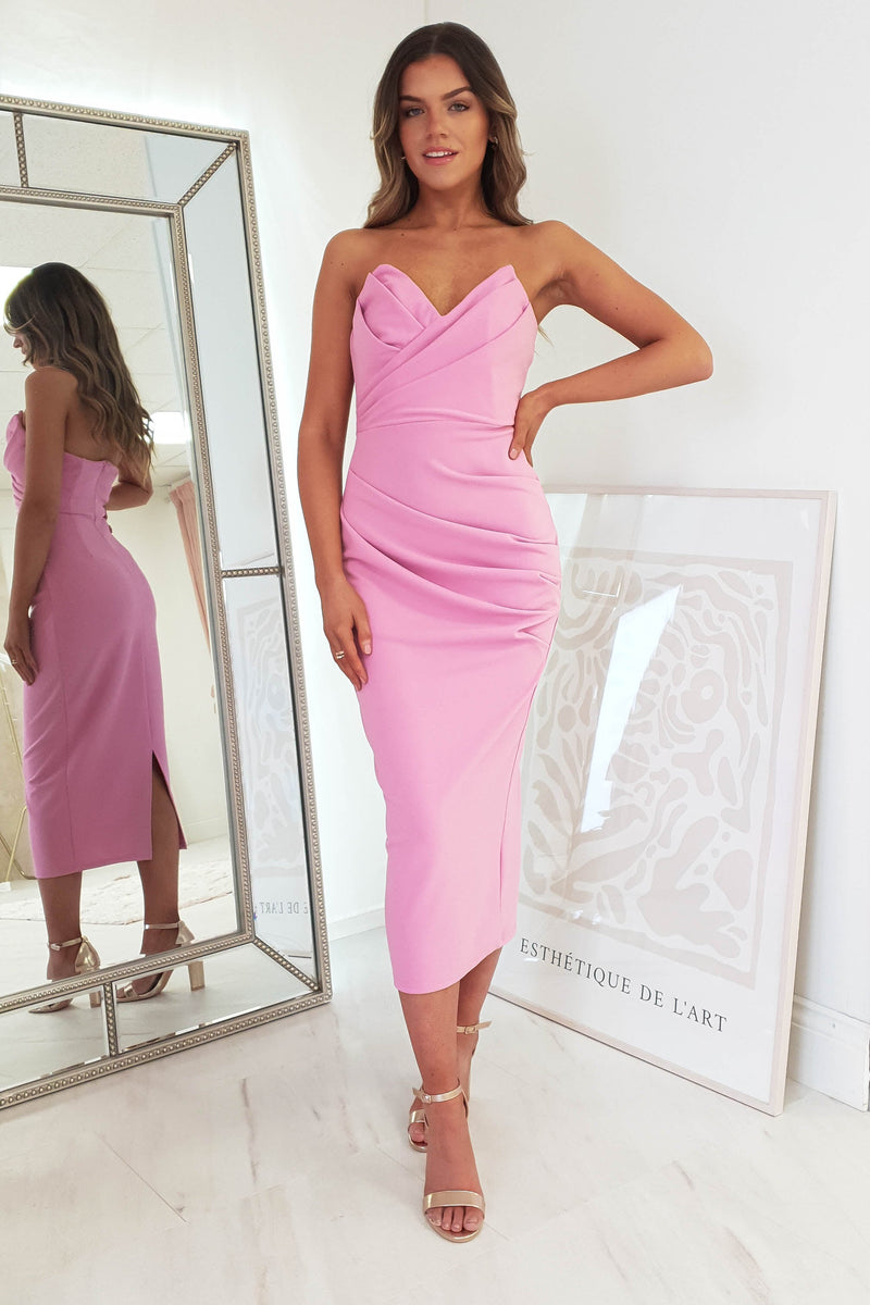 Elliana Strapless Midi Dress | Pink