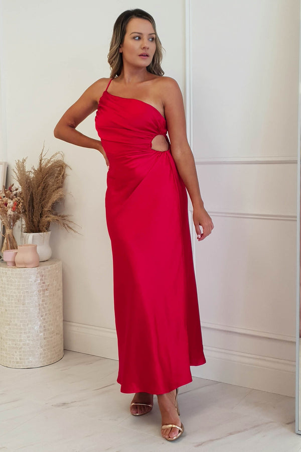 Tammi Satin Midi Dress | Red