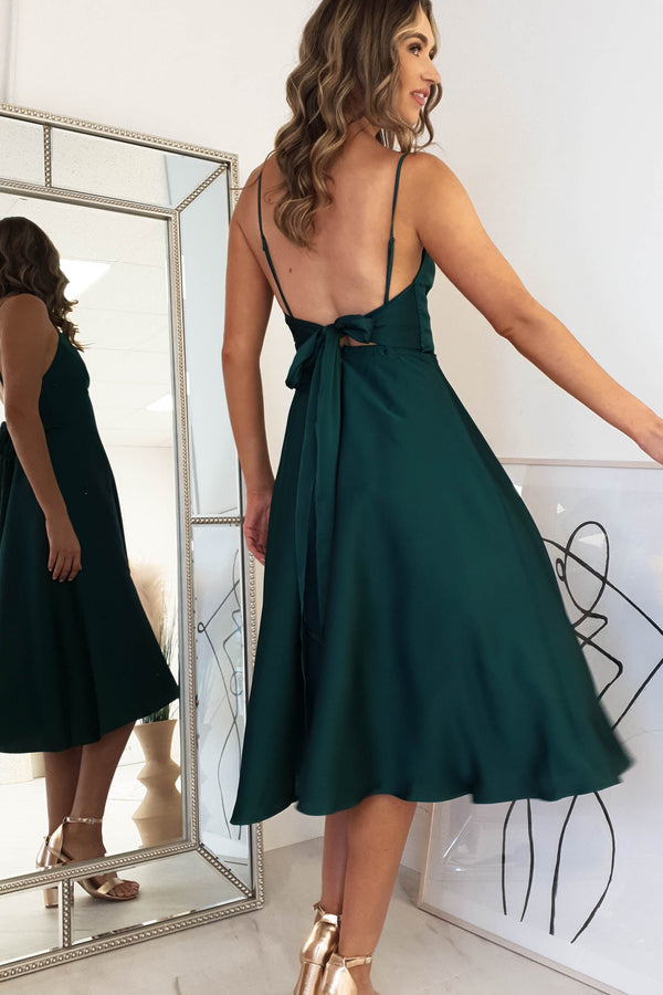 Demi Satin Midi Dress | Emerald Green