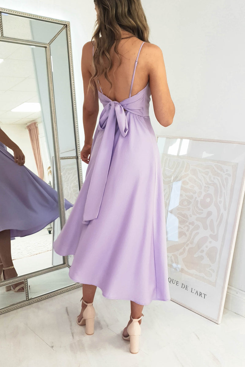 Demi Satin Midi Dress | Lilac