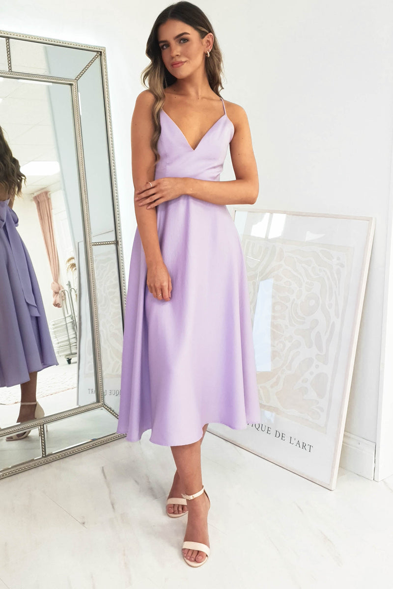 Demi Satin Midi Dress | Lilac