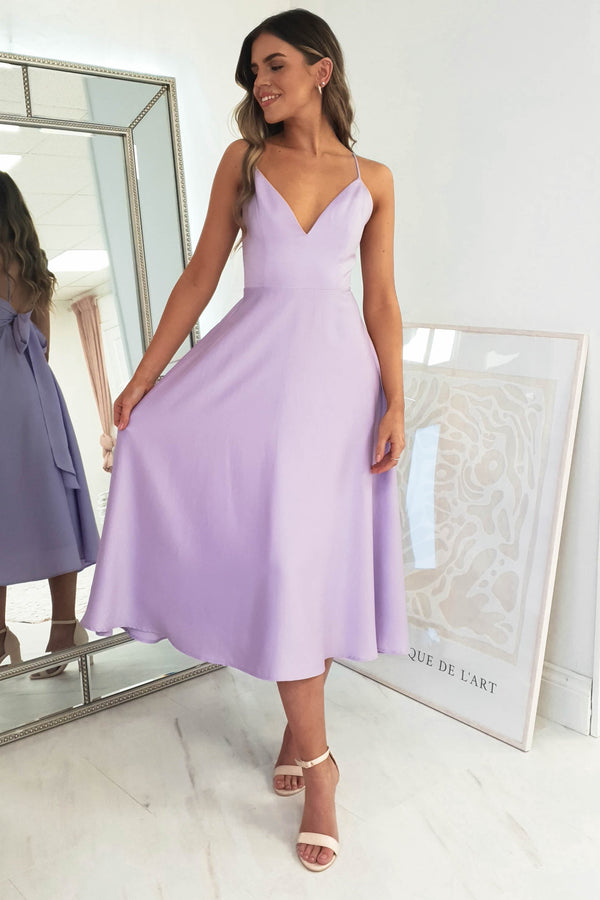 Demi Satin Midi Dress | Lilac