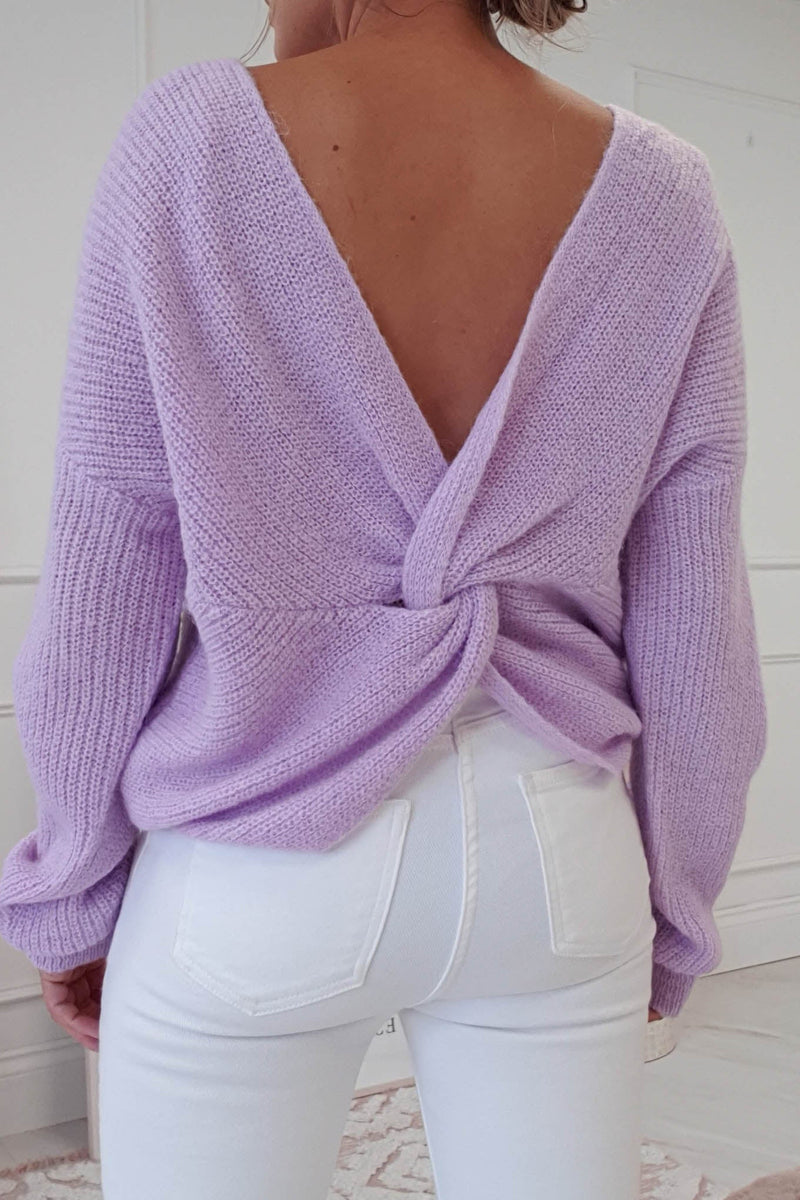 Ashlie Lilac Twist Back Knitted Jumper | Lilac