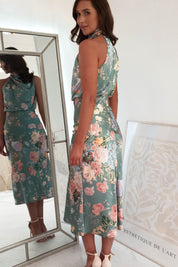 Layla Satin High Neck Midi Dress | Floral Print