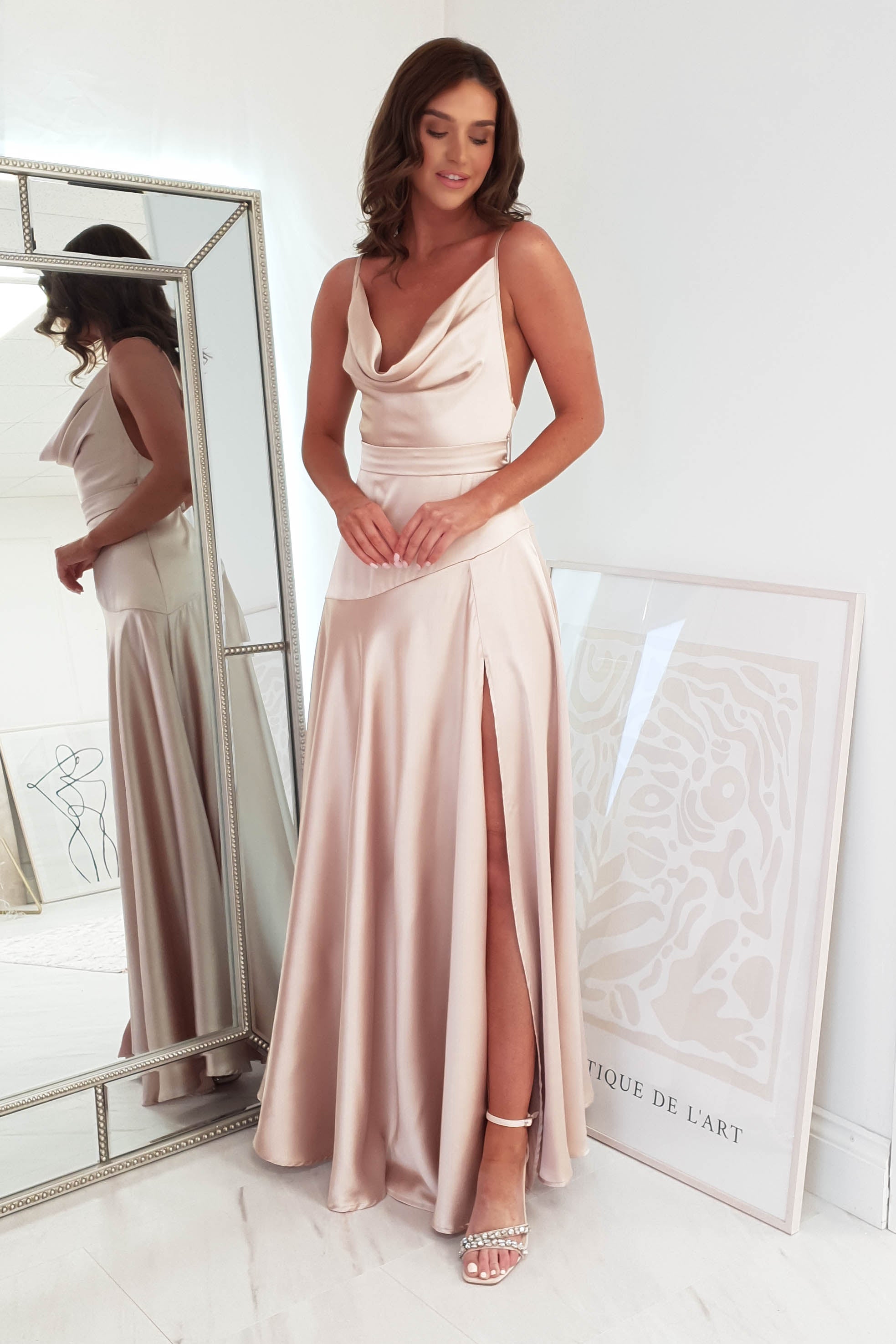 Lilah Satin A Line Maxi Gown | Champagne