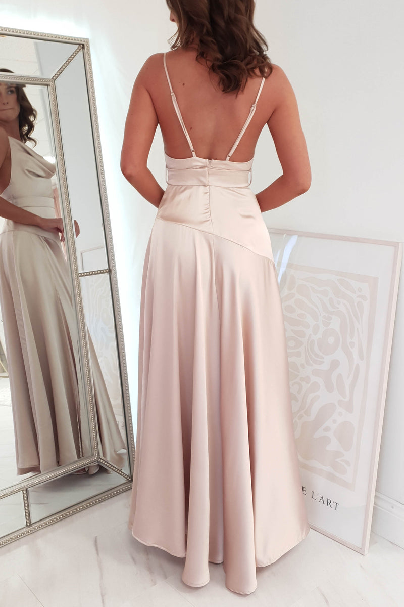 Lilah Satin A Line Maxi Gown | Champagne