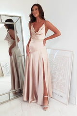 Lilah Satin A Line Maxi Gown | Champagne