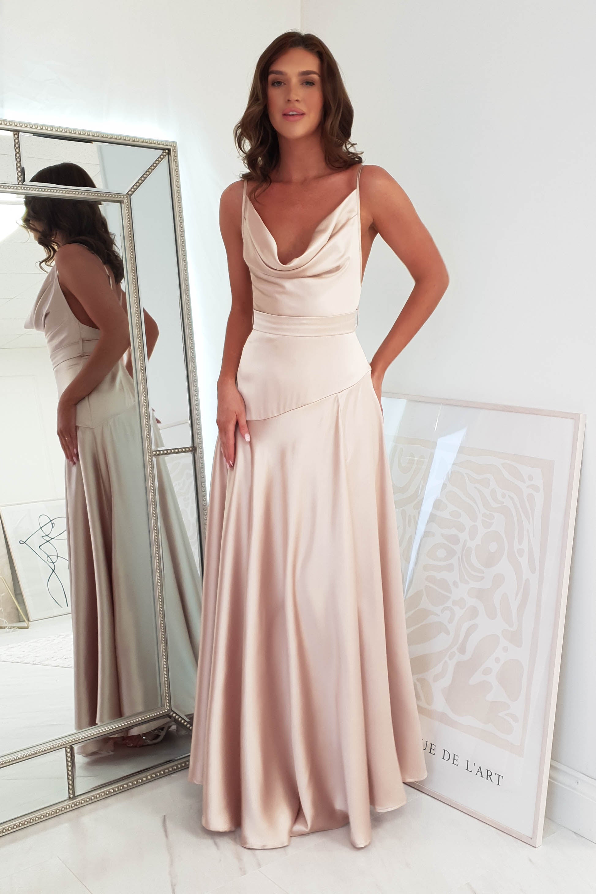 Lilah Satin A Line Maxi Gown | Champagne