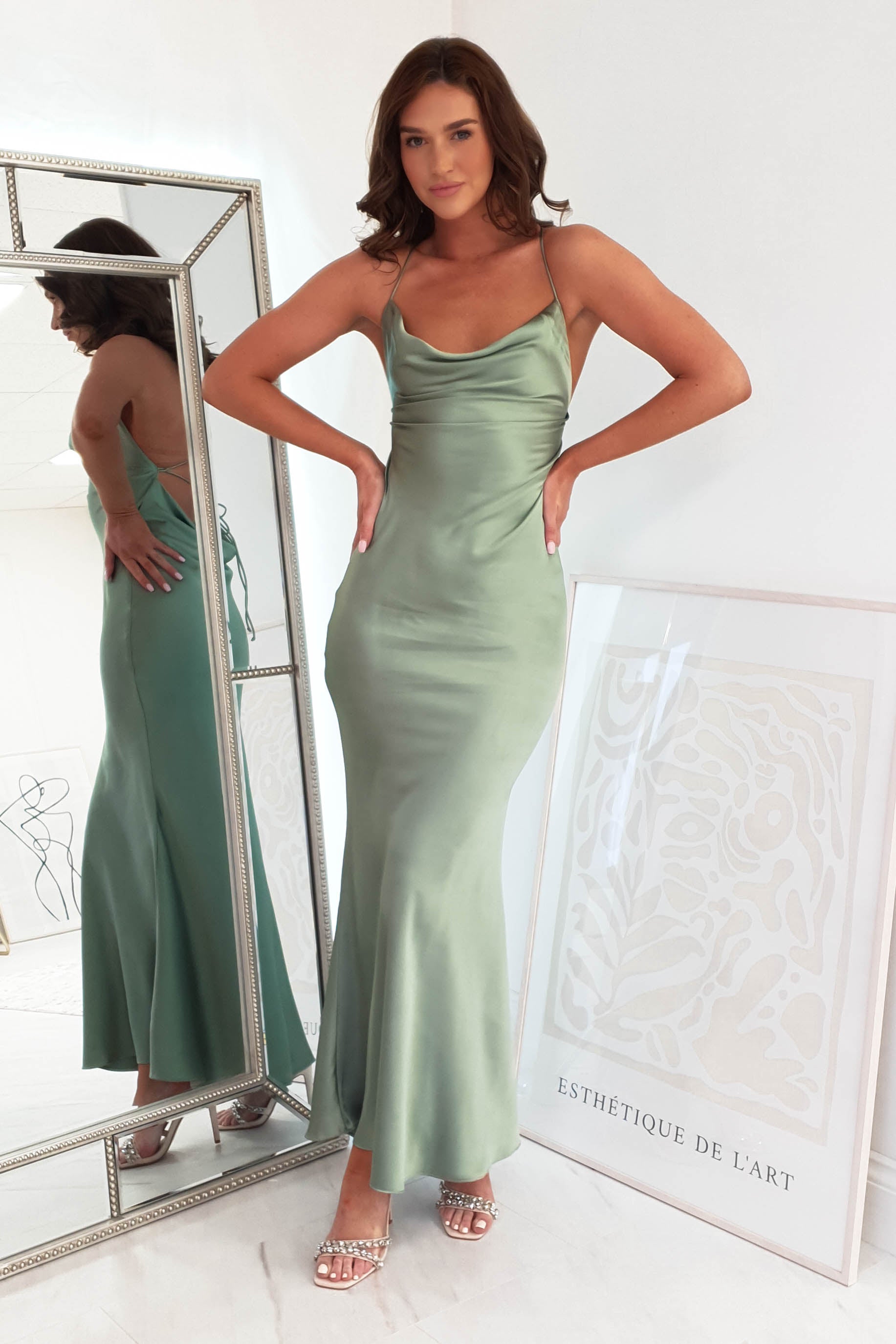 Satin chain maxi sales dress