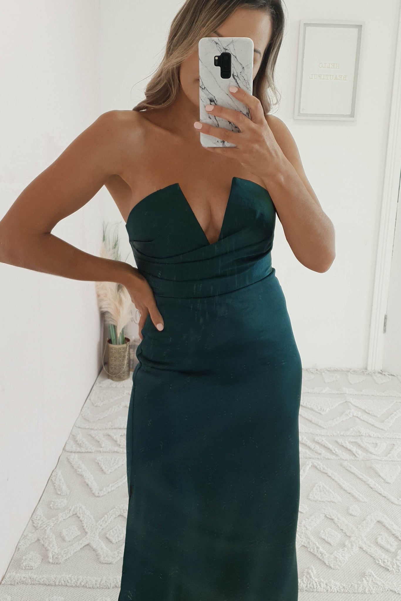 Green best sale strapless dress