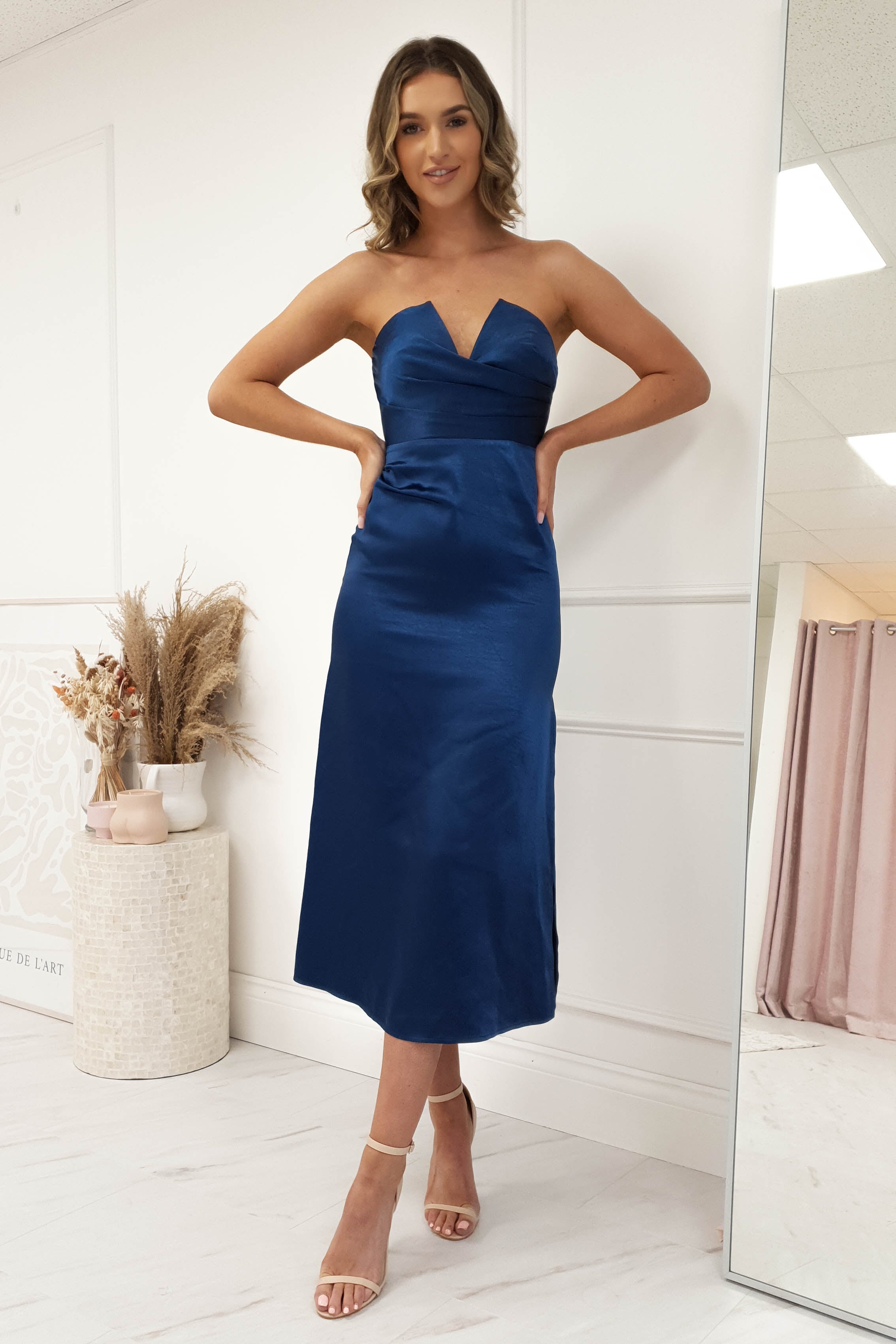 Navy midi cheap bridesmaid dress