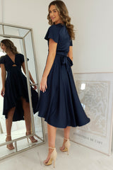 Maleri Satin Midi Dress | Navy