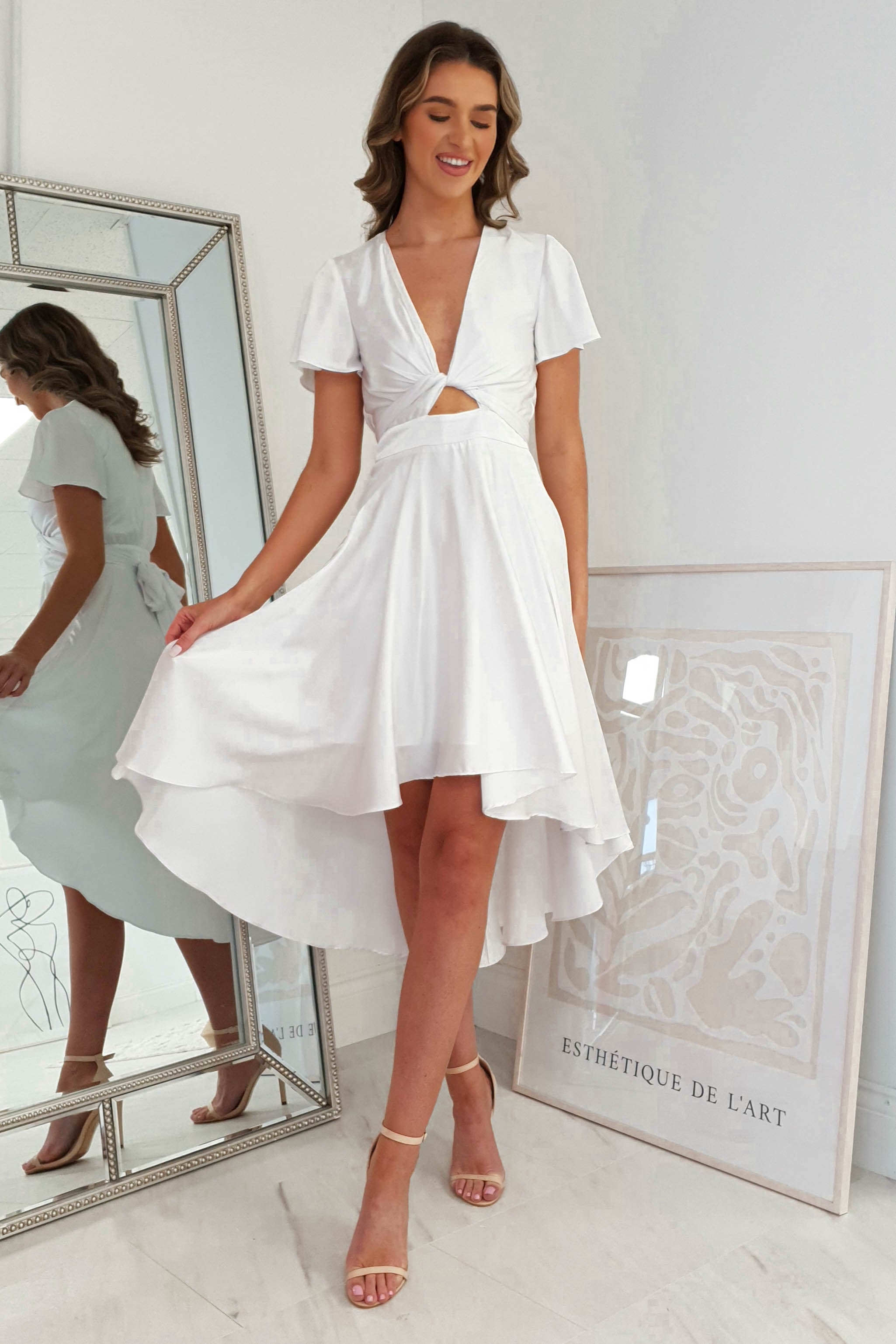 Maleri Satin Midi Dress | White