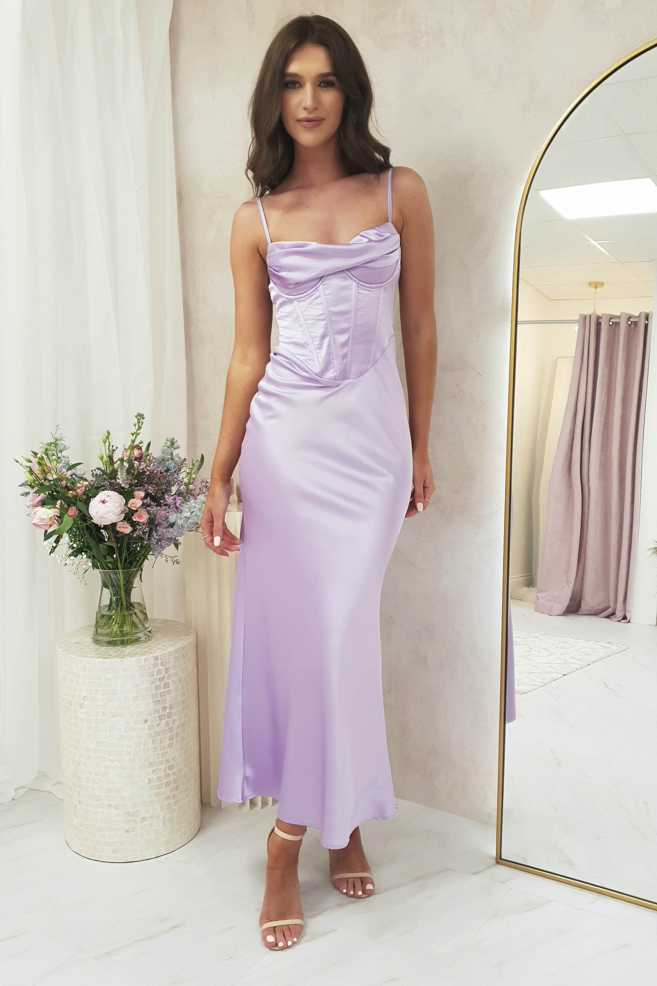 Ashka Satin Corset Maxi Dress Lilac