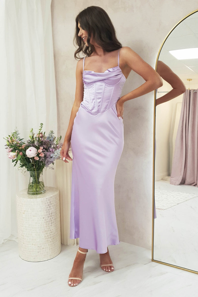 Ashka Satin Corset Maxi Dress | Lilac