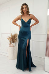 Charmed Long Satin Gown | Teal