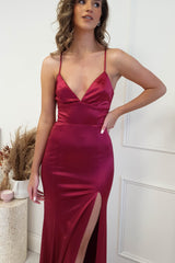 Charmed Long Satin Gown | Wine