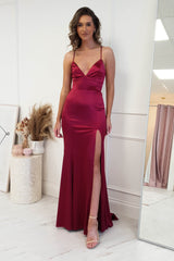 Charmed Long Satin Gown | Wine
