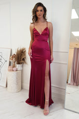 Charmed Long Satin Gown | Wine