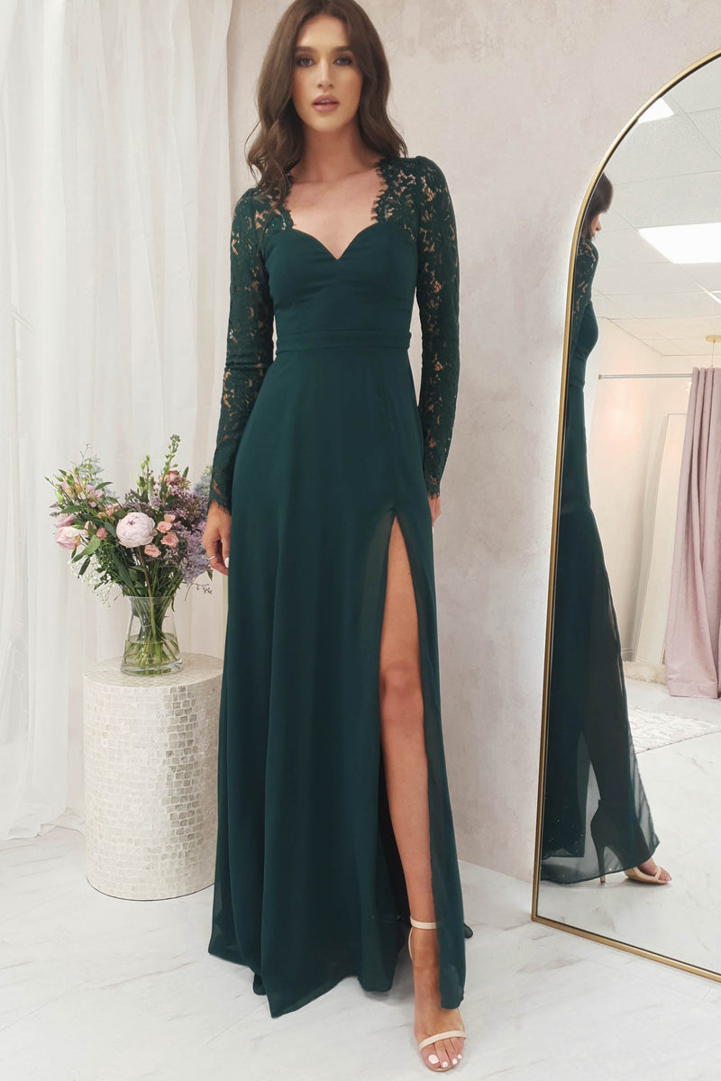 Tricia Lace Detail Maxi Dress | Forest Green