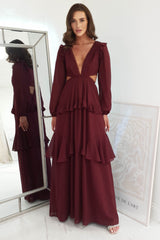 Salma Cut Out Ruffle Maxi | Burgundy