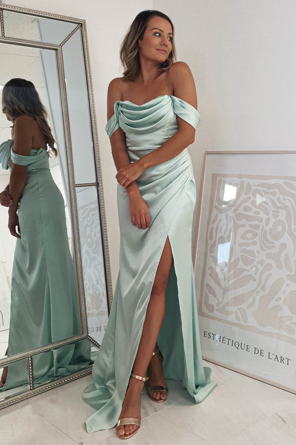 Monica Off The Shoulder Gown | Mint Green