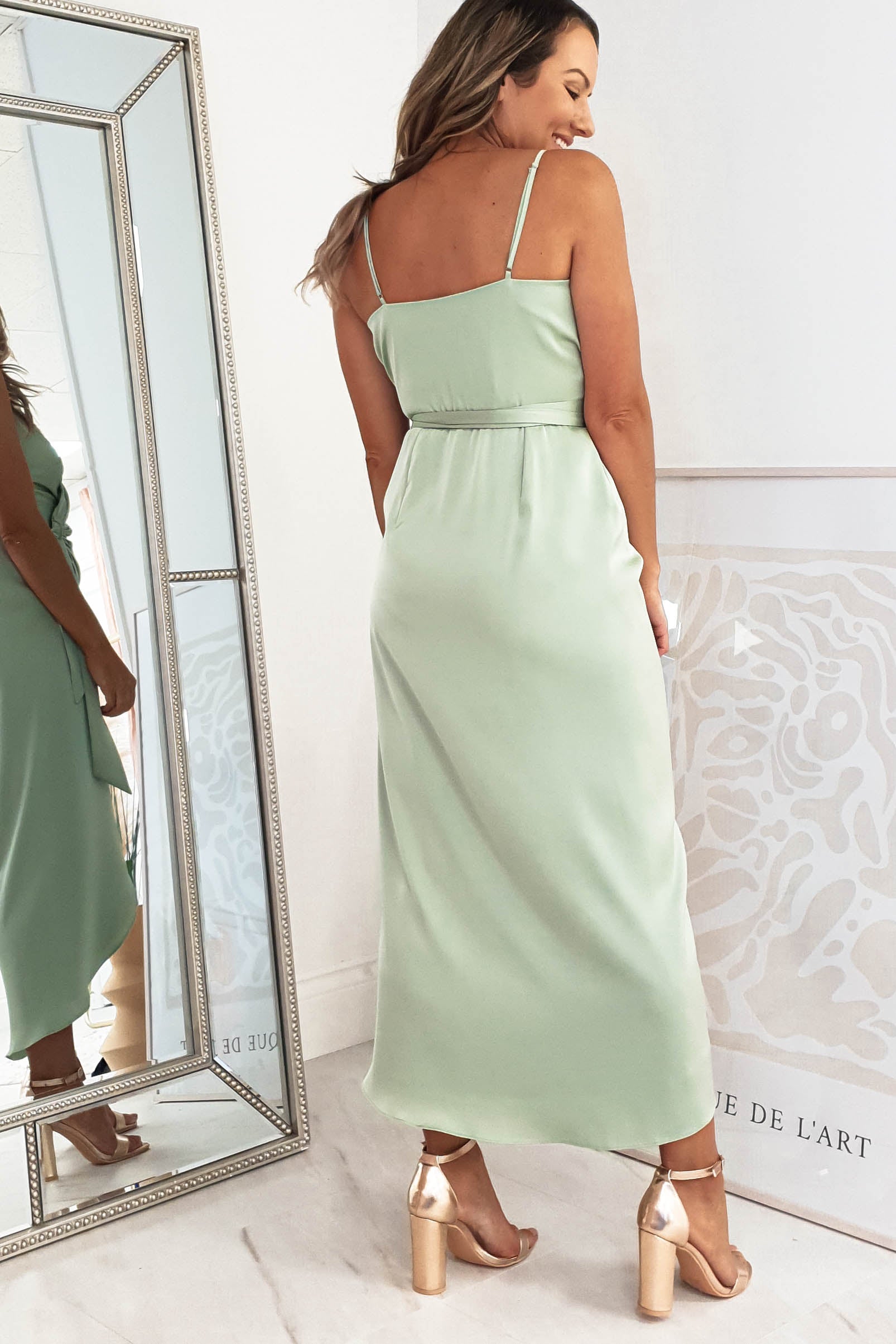 * CHANCGED TO CARRIE Clemence Wrap Midi Dress | Sage Green | Oh Hello Clothing | XS (6)
