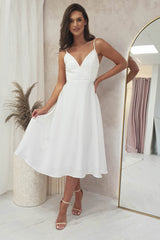 Darlene Embellished Satin Midi Dress | White