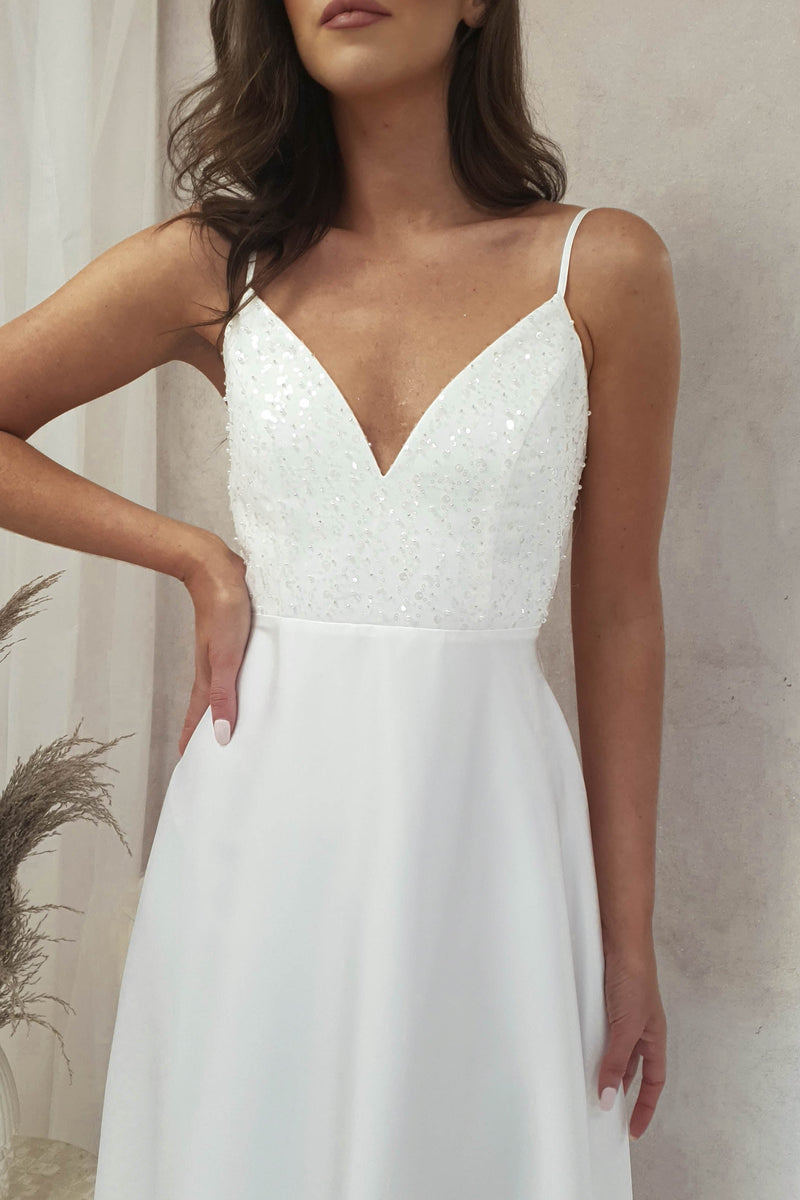 Darlene Embellished Satin Midi Dress | White