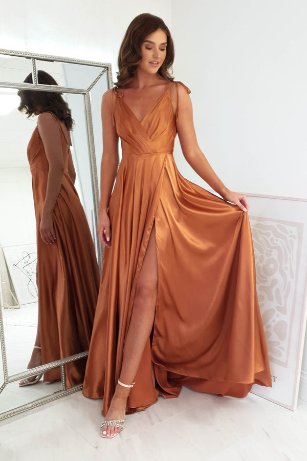 Rio Soft Satin Gown | Sunset Orange
