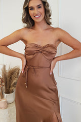 Oaklie Soft Satin Midi Dress | Chocolate