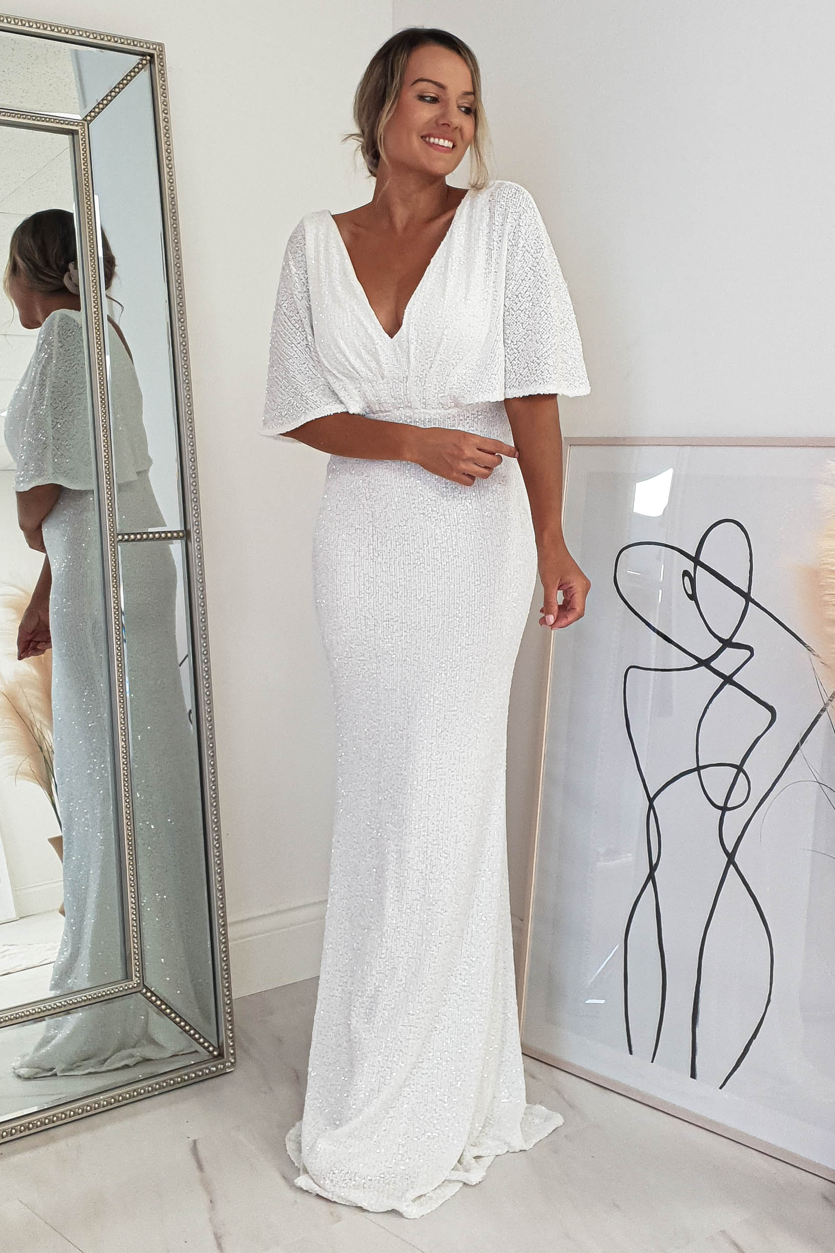 Elsie Figurbetontes Kleid mit Pailletten | Weiß