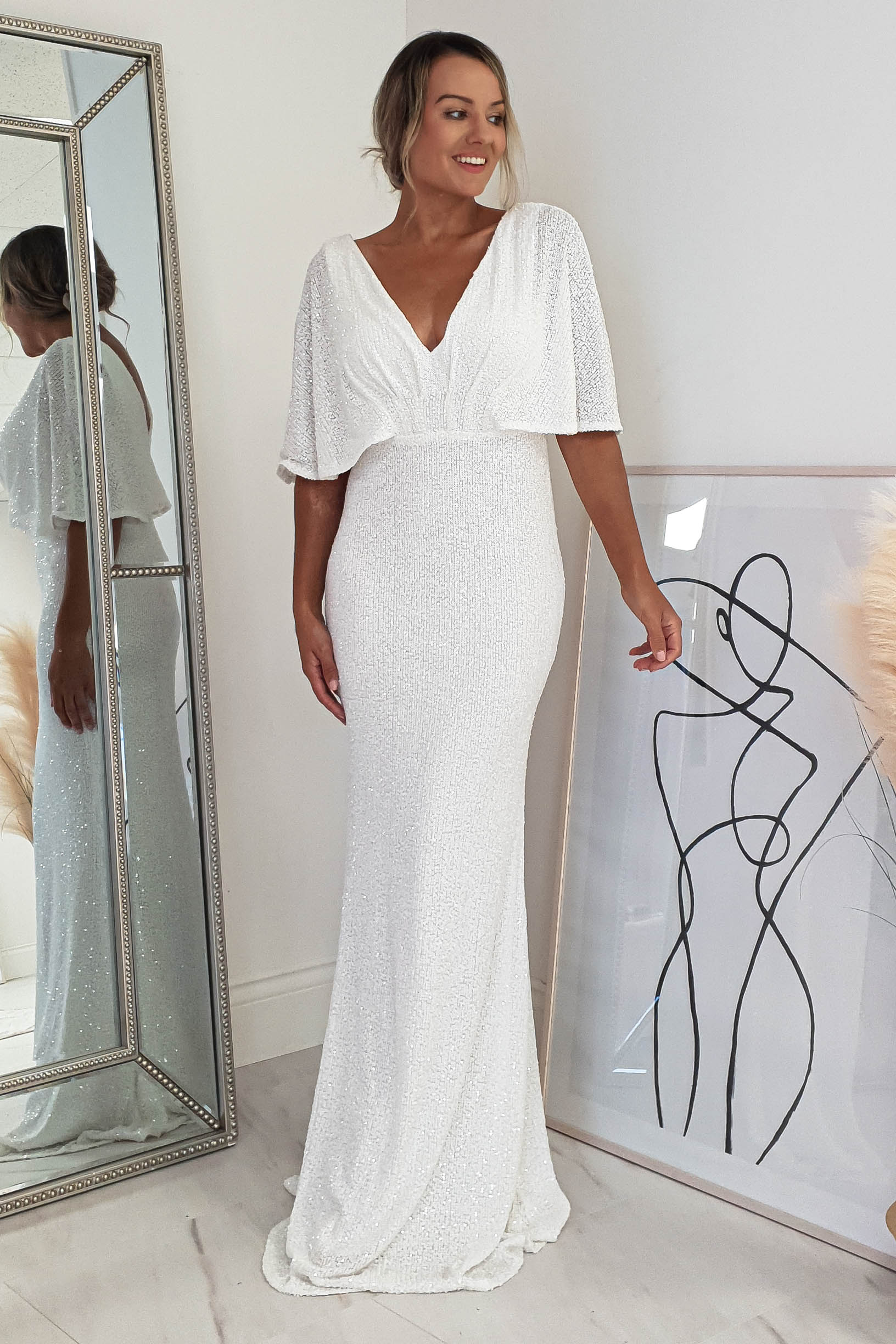 Elsie Figurbetontes Kleid mit Pailletten | Weiß