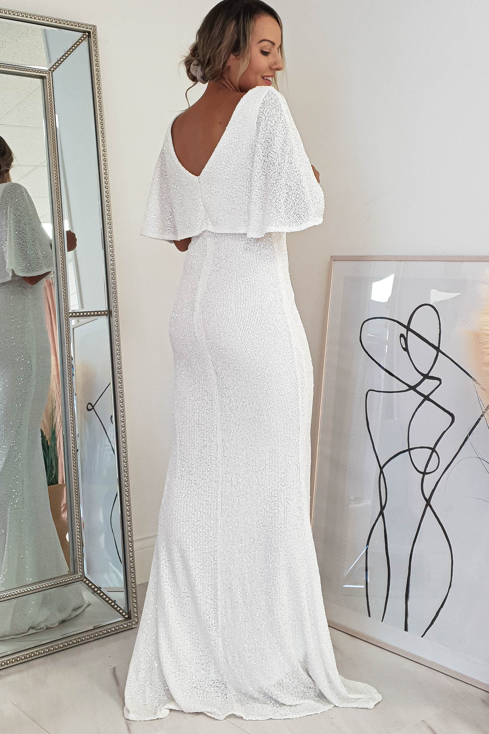 Fayette zdobiona cekinowa suknia | biały