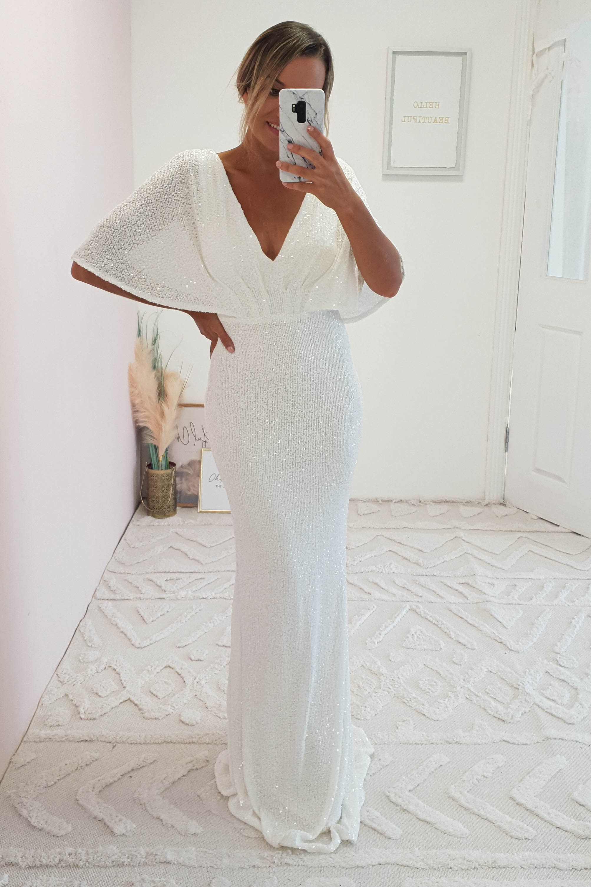 Elsie Bodycon Sequin Gown | White