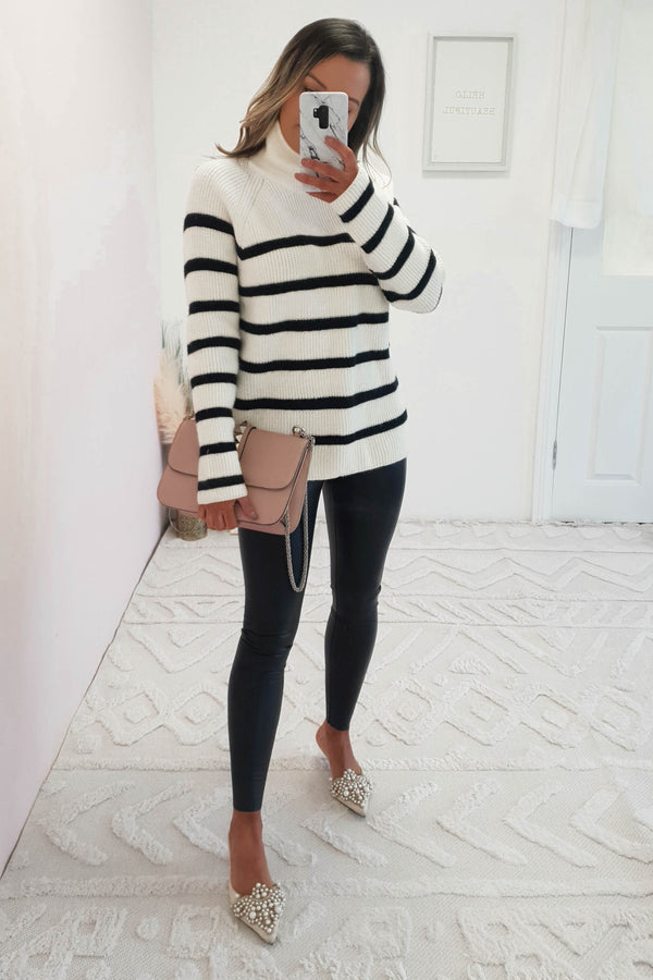 Rowan Striped High Neck Jumper | Black/Cream