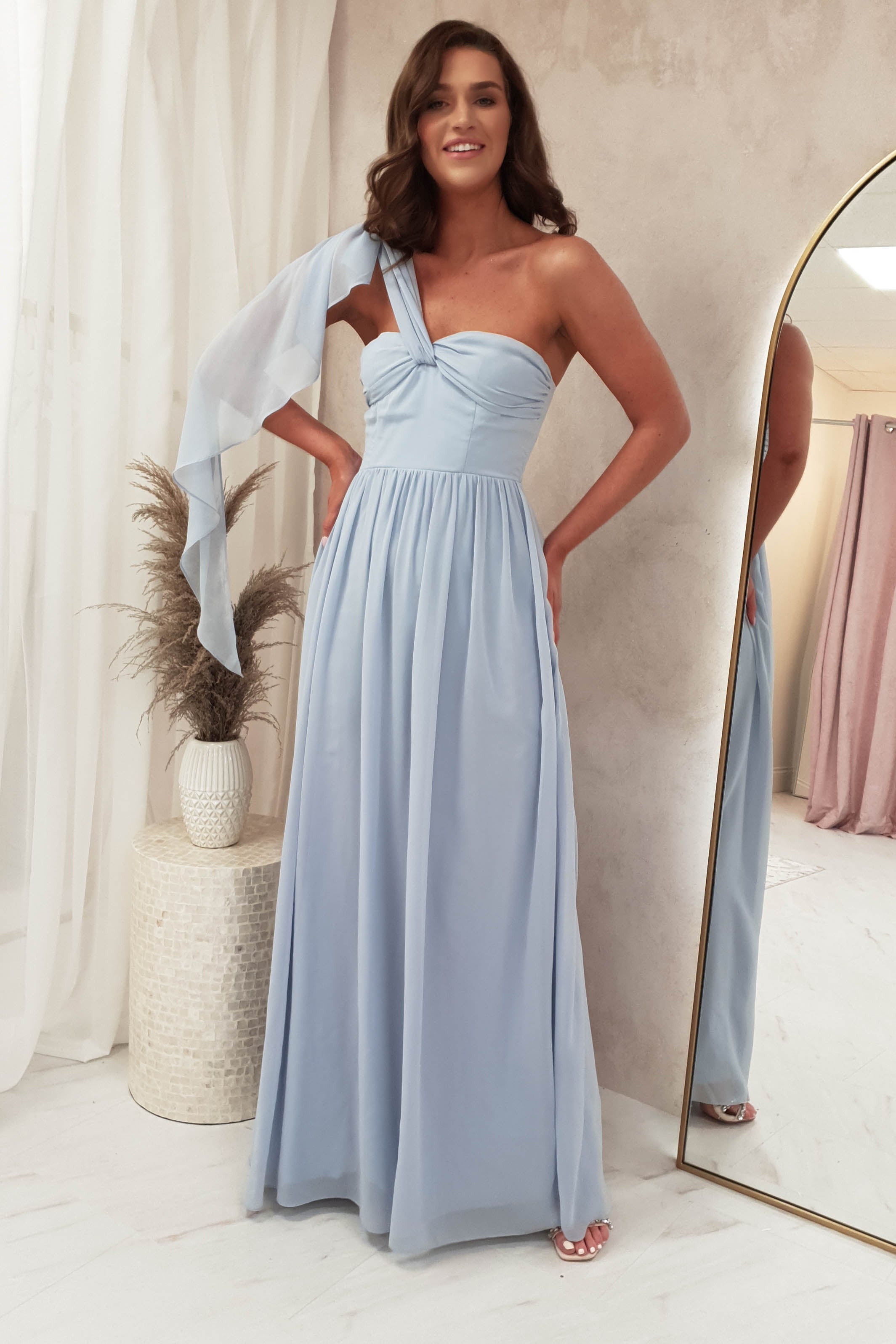 Monica schulterfreies Kleid | Minzgrün 