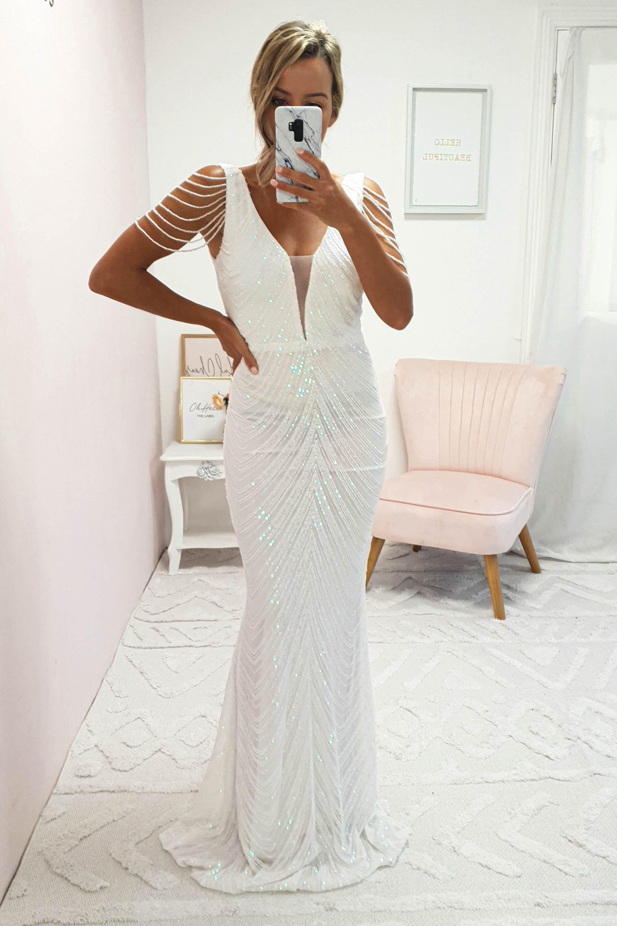 Fayette Embellished Sequin Gown | White