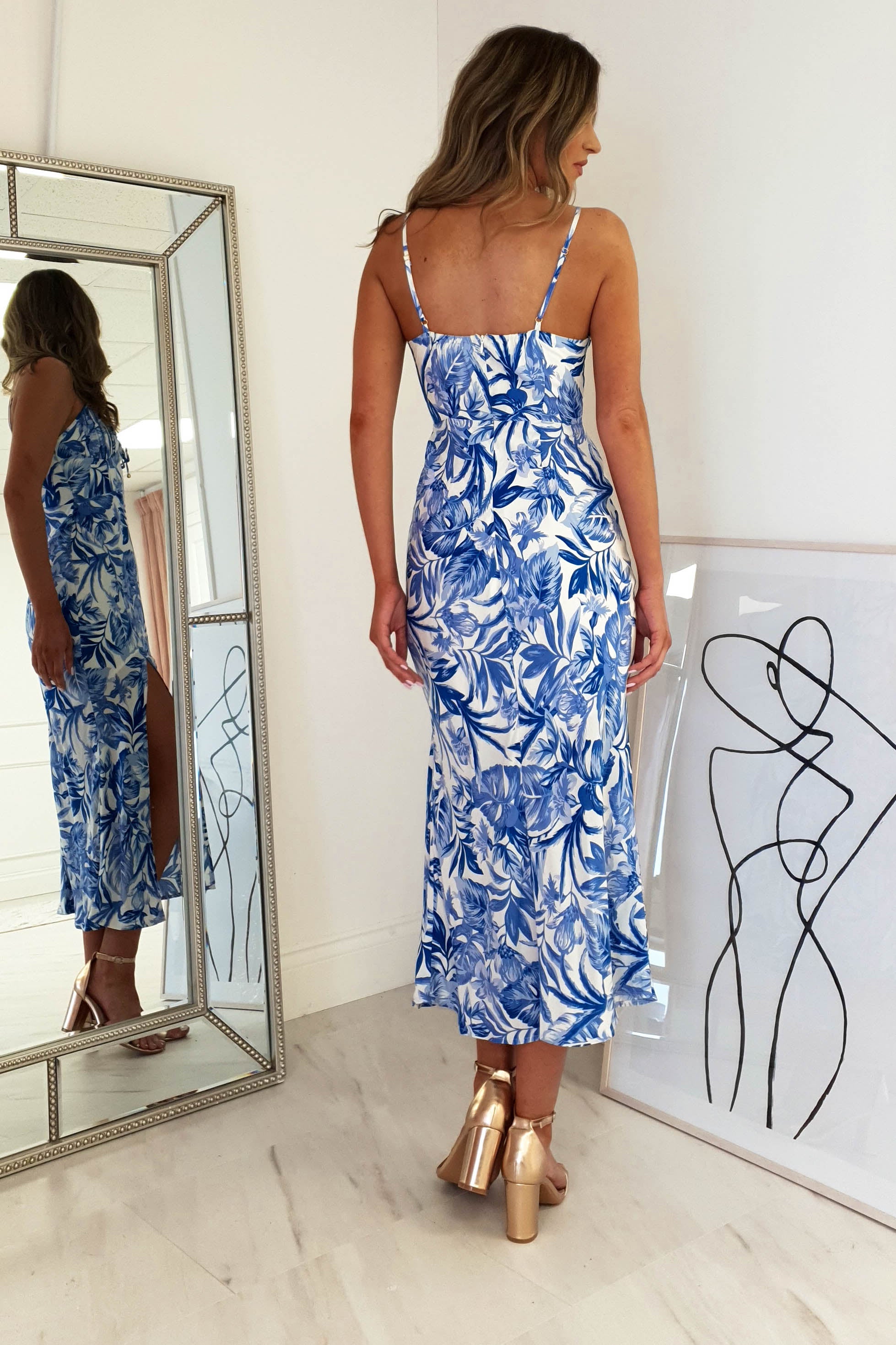 Flora Floral Print Midi Dress | Blue