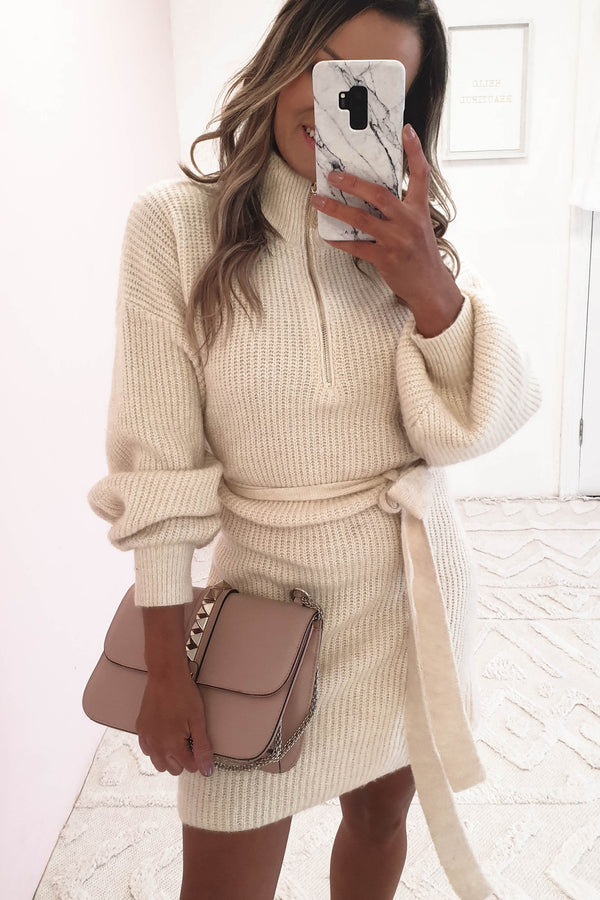 Harlow Belted Jumper Dress | Cream