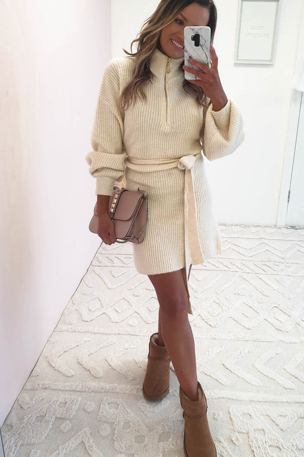 Harlow Belted Jumper Dress | Cream